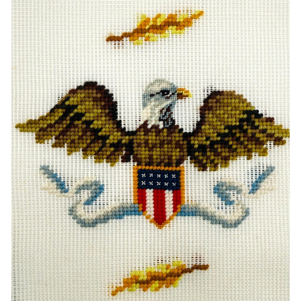 Vintage Dritz Preworked Needlepoint Eagle Shield Canvas Brick Cover Doorstop USA